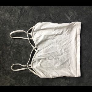 White crop top with crossed strap pattern
